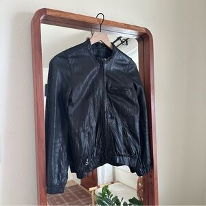 Joie Leather Bomber Jacket Black Women S Silk Lining Buttery Soft Full Zip Biker